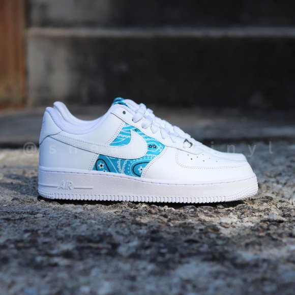 Nike Air Force 1 Low Aqua Blue Bandana Custom NWT - Picture 3 of 9
